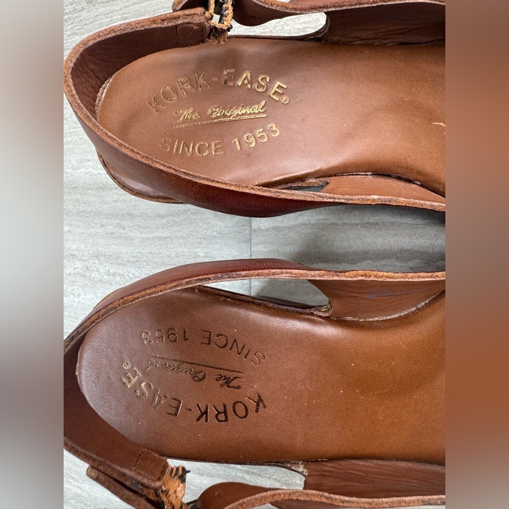 Kork-Ease Brown Leather Peep-Toe Wedge Slingbacks - Picture 7 of 11